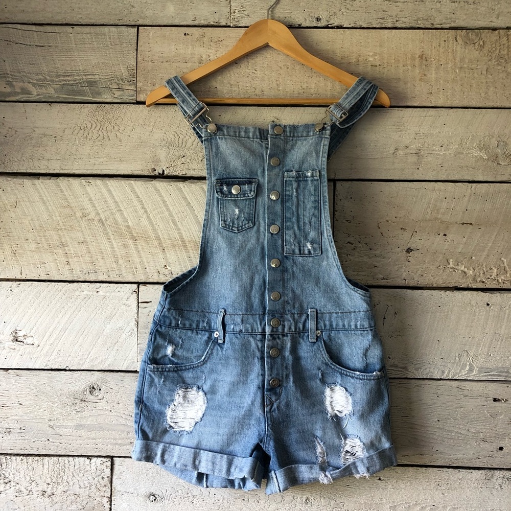 Lovers & Friends Distressed Jean Overalls